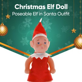 ASAB Christmas Baby Elf Doll for Boys and Girls Plush Christmas Accessory Tiny Baby Elf Doll Novelty Helper Elf Style Poseable Doll Blue Eye Figure Santa Costume Outfit for New Year Decorations