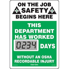 AccuformNMC Mini Digi-Day Battery Powered Electronic Safety Scoreboard SCL234, Tracks Department Days Without An OSHA Recordable Injury, 14”L x 10”W x 1”D, Bright LCD Display, Made in USA