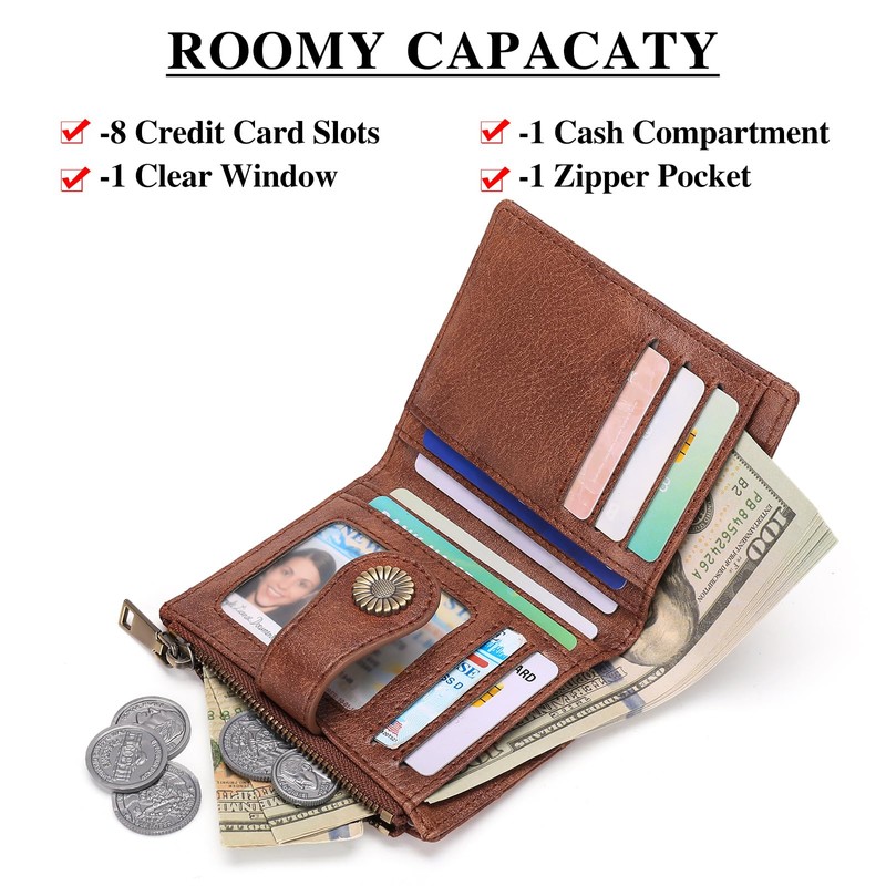 FALAN MULE Small Wallet for Women Bifold RFID Blocking Leather