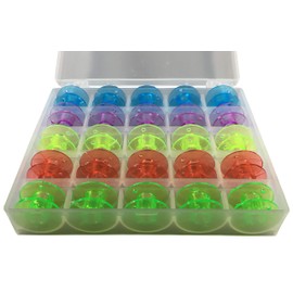 Handarbeit-Lieblingsladen Bobbin Box with 25 Sewing Machine Bobbins Storage Box Made of Plastic Thread Spool, Contents: Box + 25 Spools Plastic Colourful