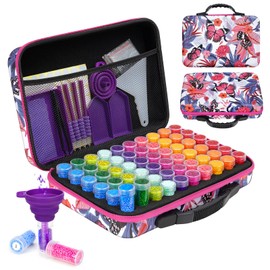 FUNDAFUL Diamond Painting Storage Containers, 60 Slots Diamond Art Accessories and Tools with Shockproof Jars Diamond Painting Kits for Jewelry Rings Charms Glitter Beads Organizer