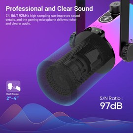 FDUCE USB/XLR Gaming Microphone D20 for Podcast Recording, PC Gaming, RGB Light, Mute Button, Gain Knob, Headphones Jack, Desktop Stand microphone