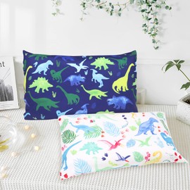 Toddler Pillowcase, Kids Pillow Cover for Sleeping, 2 Pack Dinosaur Set Fit Pillow Sized 13"x 18" Or 14"x19", 100% Silky Soft Microfiber, Envelope Closure, Baby Travel Pillowcase for Boys Girls