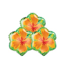 Set of 3 Orange & Purple Double Sided Hibiscus 18" Foil Summer Party Balloons