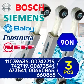 Set of 3 Shock Absorbers Washing Machine with Pins Diameter 8 mm/13.2 mm 90N with Original Code 00673541 673541 00660865 660865 00742719 742719 for Siemens for Bosch for Balay - MONTERAL