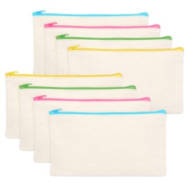 DIY Blank Fabric Pencil Case, 8 Pieces Fabric Bag Zipper Blank Pencil Case for Painting, Pencil Case for Painting, Small Cosmetic Bag Fabric, Canvas Cosmetic Bag, 21 x 12 cm