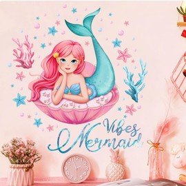 Marine Mermaid Girl's Bedroom Wall Decals Stickers Wall Stickers Peel and Stick Removable Wall Stickers for Kids Nursery Bedroom Lovely Bathroom Living Room