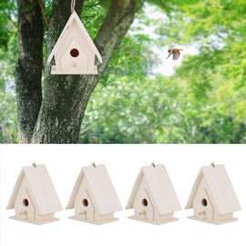 4 x Wooden Bird House, Mini Hanging Wooden Bird House Nest Cage Ornament Craft Hanging Garden Patio Bird Houses Decorative Nest Breeding Box for Swallow Sparrow Birds
