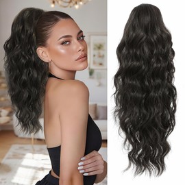 VEGALILY 18 inch Ponytail Extension Dark Brown Hair Extensions Clip in Drawstring Ponytail Long Curly Claw Clip Ponytail Hair Extensions Synthetic Hair Pieces for Women for Daily Use