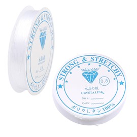 2 Spools of Elastic Jewellery Thread, 0.6 mm and 0.8 mm Transparent Bead Thread, Elastic Band for Bracelets, Transparent Thread, Tear-Resistant Fishing Line, Invisible Nylon Cord, for Bracelets,