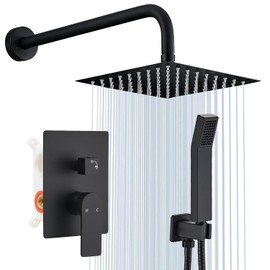 Shower Faucet Set Matte Black Shower System Knob Switch Diverter with High Pressure Handheld Spray Wall Mount 8 Inch Shower Head