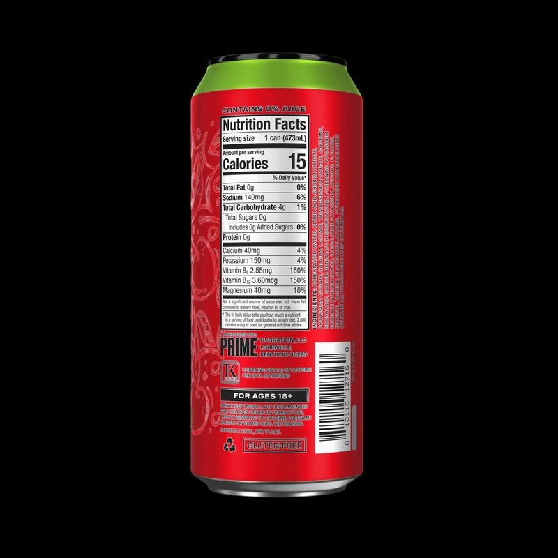 Prime Energy 16oz 12 Pack - 200mg Caffeine, 355mg Electrolytes,