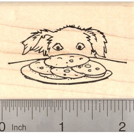 Border Collie Dog with Cookies Rubber Stamp, or Shepherd Mix (semi-Prick Ears)