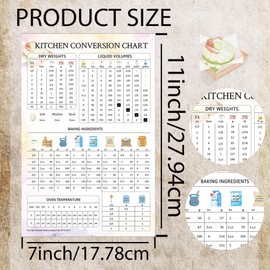 Kitchen Conversion Chart Magnet - 7x11 Inches, Watercolor Food-Themed Design, Easy-to-Read Kitchen Measurement Guide for Cooking and Baking, Durable Refrigerator Magnet for Chefs & Home Cooks