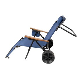Strawberry Fairy 2 in 1 Beach Cart Chair with Wheels, Foldable Lounge Chair and Integrated Wagon for Pool, Picnic, Dark Blue