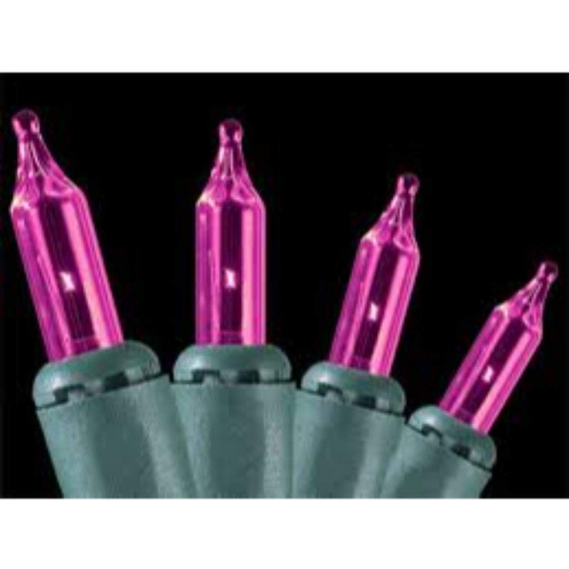 50-Count Pink Mini Christmas Light Set, 10ft Green Wire
