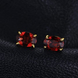 JewelryPalace Oval Cut Real Gemstone Stud Earrings Silver 925 Women's Jewellery Set, Earrings Silver Birthstone Girls, Stud Earrings Silver Small with Stone Women Rose Gold, Gemstone, Garnet