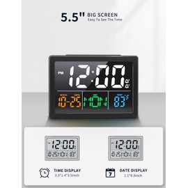 JALL Digital Alarm Clock, with 5.5" Large LED Time Display, Adjustable Alarm Volume, 6 Level Brightness, Alarm Settings, USB Charger, Temperature Detect, Snooze, Clocks for Bedroom, Bedside, Desk, Black