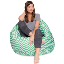 Posh Beanbags Big Comfy Bean Bag Posh Large Beanbag Chairs with Removable Cover for Kids, Teens and Adults Polyester Cloth Puff Sack Lounger Furniture for All Ages, 48in Extra, Chevron Green and White