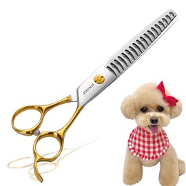 FOGOSP Dog Thinning Shears for Grooming 6.75" Chunker Shears Quickly Thinning Thick Hair Professional Dog Grooming Scissors for Small Dogs Right Handed Groomer Japan 440C 18 Teeth(Chunker, Gold)