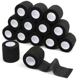 LotFancy Self Adhesive Bandage Wraps, 2 inch x 5 Yards Cohesive Bandages, 14 Pack Non Woven Black Athletic Tapes for Sports
