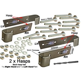 Y Anchor 2 Pack Heavy Duty Security hasp and Staple - shed Locks with Top, Side & Bottom Padlock Protection Unlike Normal Hasp and Staple Designs, Includes Bolts, Washers, Nuts and Drill bit.