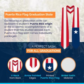 CLERKMANS Puerto Rico Flag Graduation Stole - Fits All Body Types - Puerto Rican Study Abroad International Stole