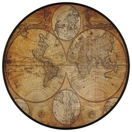 Vintage World Map Round Area Rug 5Ft Retro Education Map Non-Slip Circle Rugs Soft Washable Carpet Floor Mat for Bedroom Living Room Indoor Outdoor Nursery