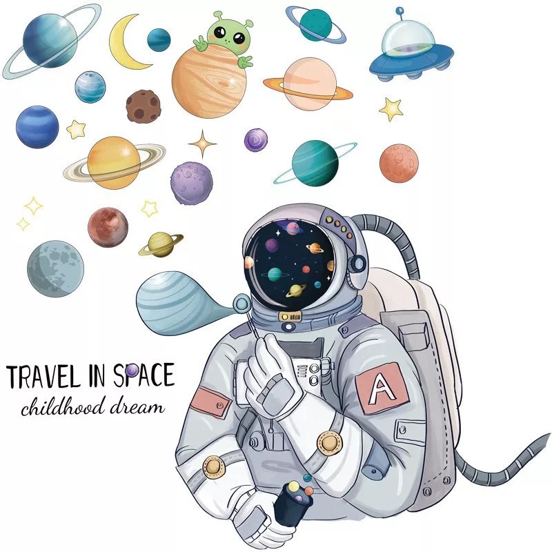 DaraBaby Vinil Decorativo Astronauta Planetas Habitación Niño Bebes