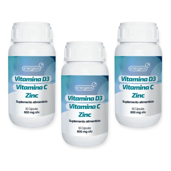 3 Pack Suplemento Vitamina C Vitamina D3 Zinc 180 Caps