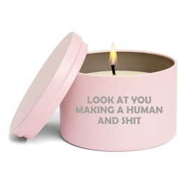Scented Candle Gift 8oz with Lid Look at You Making A Human Funny Pregnancy New Mom Baby Shower (Lavender - Pink)