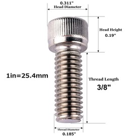 VAMUOEFL #10-24 x 3/8" Socket Head Screw Bolt (1/4" to 2" Available), Allen Hex Drive, 304 Stainless Steel 18-8, Machine Coarse Thread UNC, Quantity 30Pcs