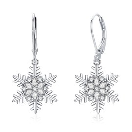 Snowflake Earrings 925 Sterling Silver Snowflake Leverback Earrings with White Turquoise Christmas Jewelry Gifts for Women