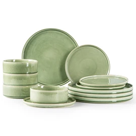 AmorArc Ceramic Dinnerware Set for 4, 12 Pieces Handmade Reactive Glaze Stoneware Plates and Bowls, Scratch Resistanct | Dishwasher & Microwave Safe Stackable Dishes Set