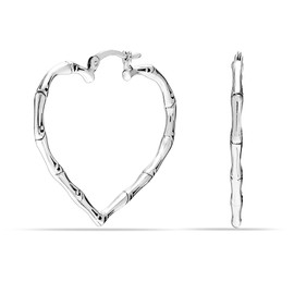 LeCalla 925 Sterling Silver Rhodium-Plated Heart Bamboo Hoop Earrings for Women Teen