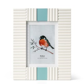 ibalux 5x7 Picture Frame, Made of Solid Wood with Real Glass, Display Photo 4x6 with Mat or 5x7 without Mat, Vertical and Horizontal Wall Hanging or Tabletop, White Frame with Sky Blue Accent Trim