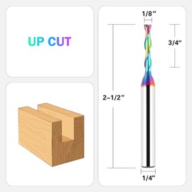 BINSTAK Spiral Upcut Router Bits 1/8 inch Cutting Diameter, 1/4 inch Shank Solid Carbide CNC End Mill with TAC Coating for Wood Carving Engraving Grinding