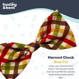 Huxley & Kent Pet Bow Tie for Dogs & Cats - Fall Adjustable Hook & Loop Collar Accessory - Cute & Comfortable for Holidays & Celebrations - Harvest Check, Small