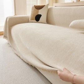 VANJOROY 100% Chenille Natural Sofa Large Throw Blanket For 2 3 Seater -Extra Large Throws for Settees, Natural Luxury Soft Throw for Chair Couch and Bed, Cream Beige-180 x 300cm