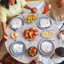 Fulmoon 200 Pieces Summer Flower Cocktail Napkins Disposable Sunflower Bee Beverage Napkins Fall Floral Paper Dinner Napkins for Summer Autumn Tea Party Table Decor(Blue Flower)