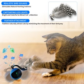snoslme Interactive Cat Toy Ball with Remote Control, Automatic Moving & Rolling Cat Feather Toy, USB Rechargeable, Motion Activated Remote Control Cat Toy for Indoor Cats (Blue)