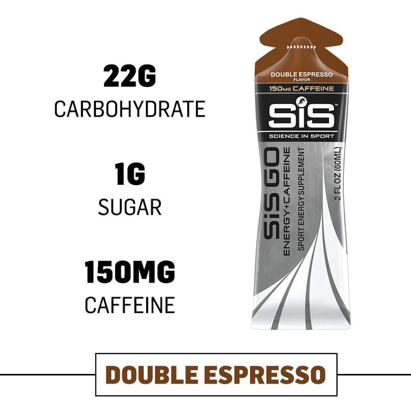 SCIENCE IN SPORT Energy Caffeine Gels, 22g Fast Acting Carbohydrates, Performance & Endurance Sport Energy Gels with 150mg of Caffeine, Double Espresso - 2 oz - 30 Pack