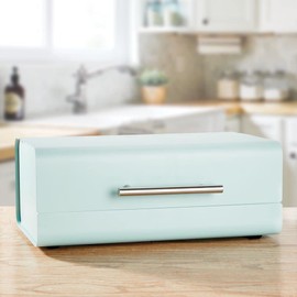mDesign Metal Bread Box Bin with Hinged Lid - for Kitchen Countertop, Island and Pantry - Large Capacity Storage, Vintage-Inspired Design - Multi-Purpose Storage Container for Home - Mint Green