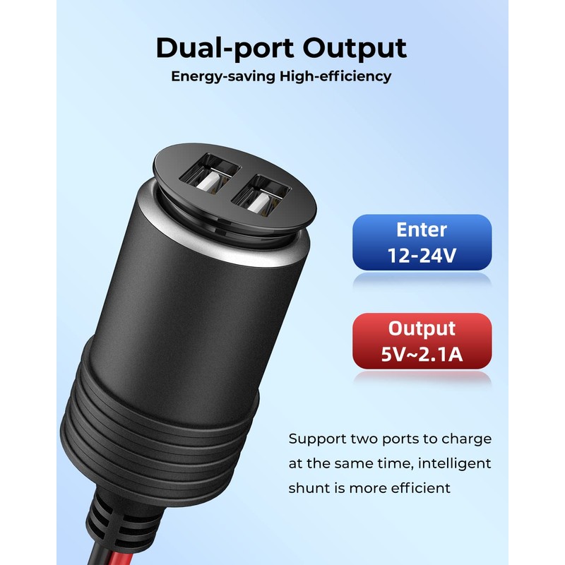 Motorcycle USB Charger, Dual USB Port Water Proof Motorcycle Phone