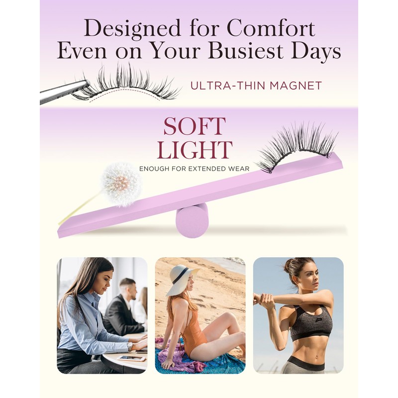 BEYELIAN Magnetic Eyelashes with Applicator, Soft Magnetic Lashes Natural Look