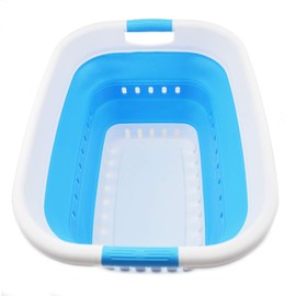 SAMMART 37L (9.77 gallon) Collapsible Plastic Laundry Basket - Foldable Pop Up Storage Container/Organizer - Space Saving Hamper/Basket (1, White/Marine Blue)