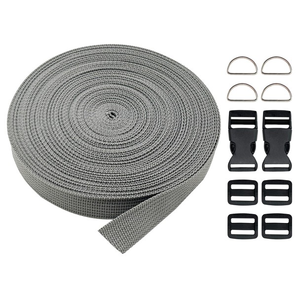 ZHFMLY Polypropylene Webbing Strap with Buckle 15 Yards 3/4" Tubular