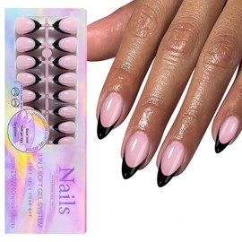 150Pcs Black French Tip Press on Nails Short Almond Fake Nails In15 Sizes 3 IN 1 Soft Gel Nail Tips Pink Glossy Reusable Acrylic Nails No Need to File False Nails for Women Girls Manicure
