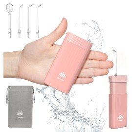 Portable Water Flosser for Teeth,Travel Water Flosser Picks,Mini Cordless Oral Irrigator Rechargeable Power Dental with Telescopic Water Tank, IPX7 Wateroproof for Brace & Sensitive Teeth Care,Pink