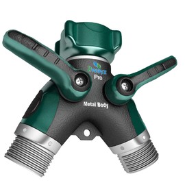 2WAYZ Hose Splitter 2 Way Heavy Duty Outdoor Faucet and Garden Connector - Water Spigot Splitter - Durable All-Metal Y Adapter with Shut-Off Valve - 4 x 4 x 1.5 Inches
